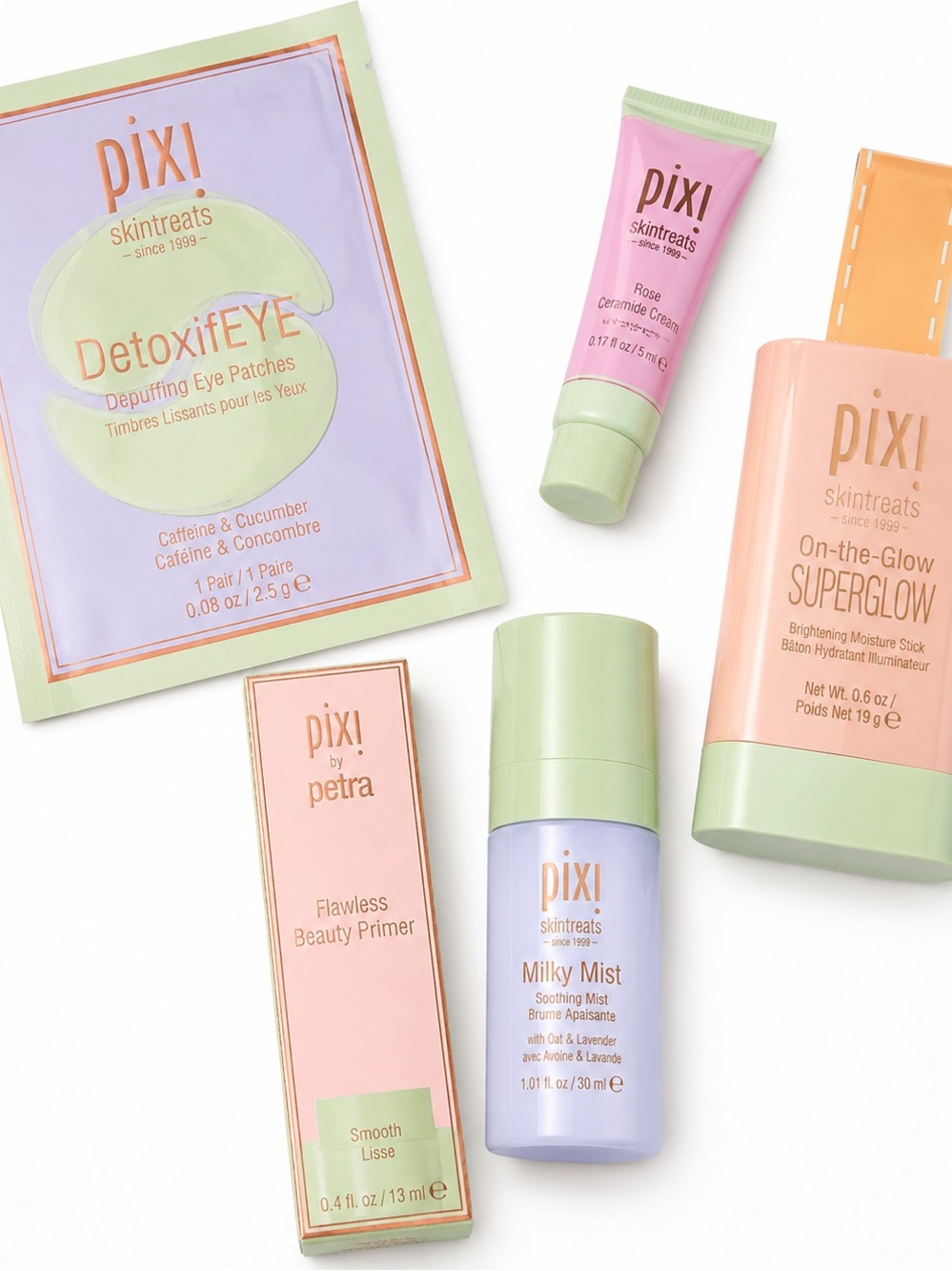 Pixi Skintreats Beauty Bundle Superglow Milky Mist Primer NEW 5 Pc